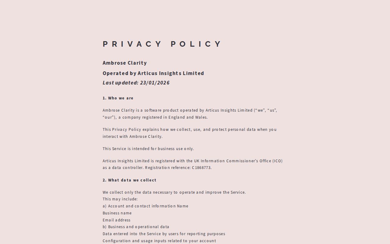 Articus Insights - Privacy Policy